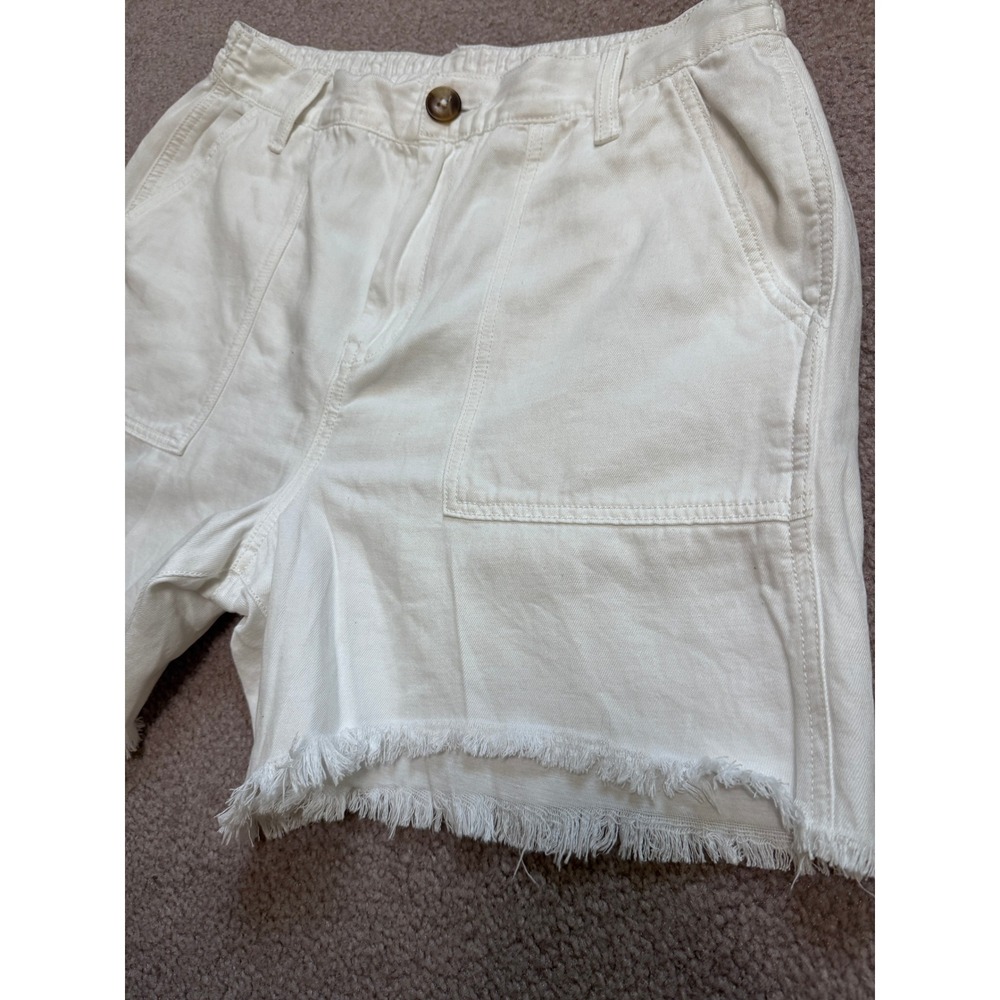 Aerie White High Waisted Frayed Hem Shorts Womens Medium Elastic Waist - Picture 3 of 8